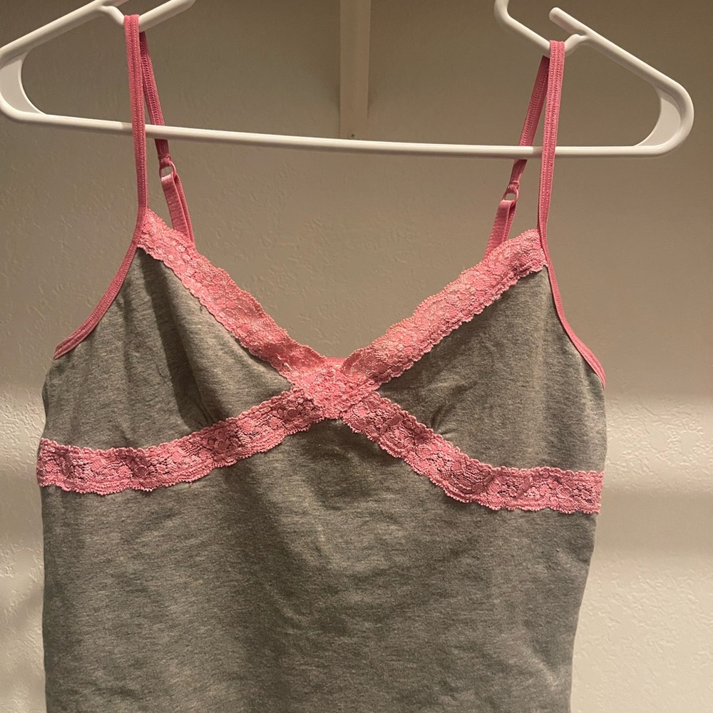 Victoria's Secret Gray and Pink Lace Trim Cami